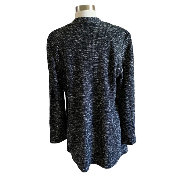 Eileen Fisher NWT Black Notch Collar Long Tweedy Organic Cotton Knit Jacket - Picture 3 of 11